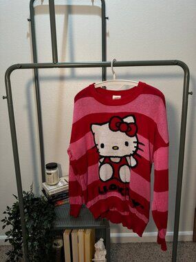 Sanrio Hello Kitty Red and Pink Striped Sweater